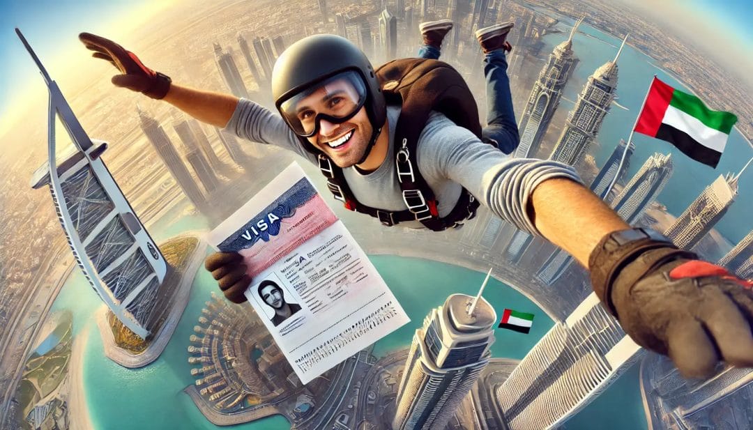 DALL·E 2025-01-26 07.09.03 - A dynamic and adventurous scene featuring a single person skydiving, holding a symbolic document like a visa application or birth certificate, taking DALL·E 2025 01 26 07.09.03 A dynamic and adventurous scene featuring a single person skydiving holding a symbolic document like a visa application or birth certificate taking